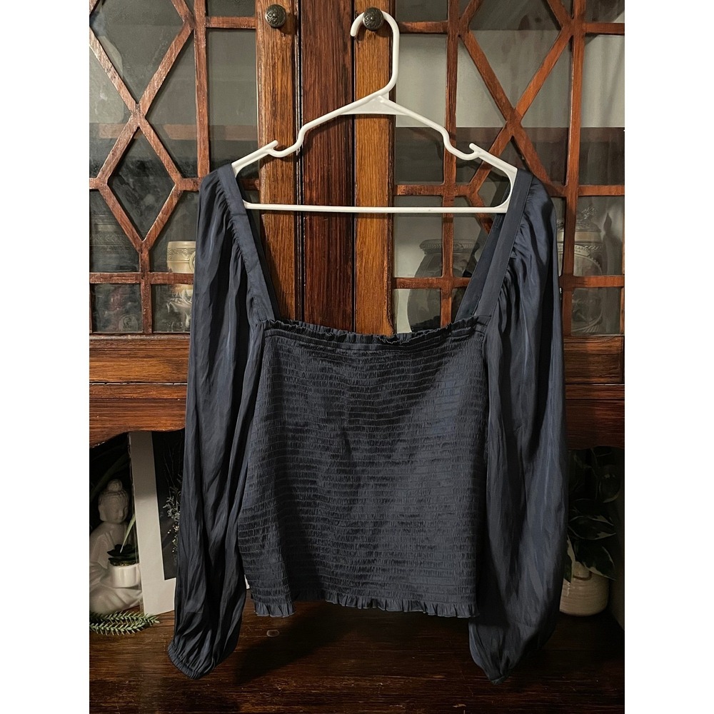 J. Crew Squareneck Smocked Featherweight Satin Cropped Top Size XL‎